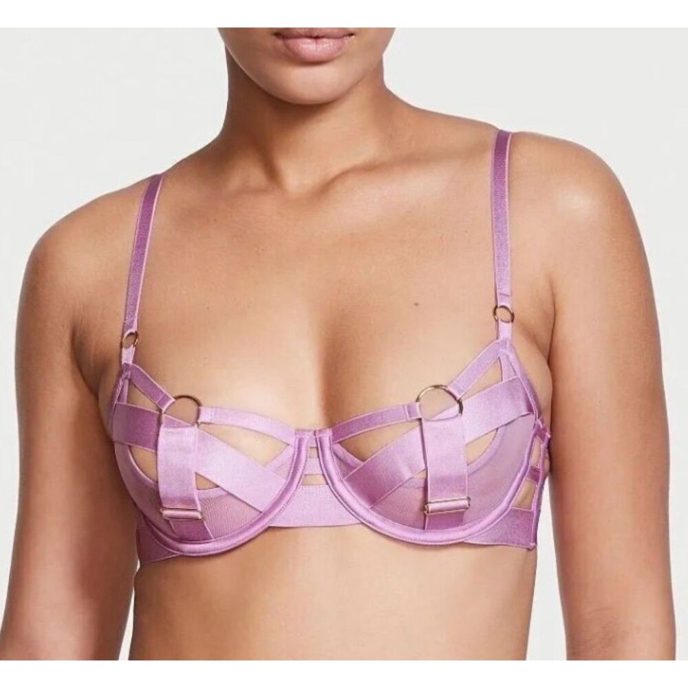 NWT Victoria Secret Sexy Strappy Caged Open Cup Demi Bra in Lilac size 34DD - Picture 6 of 10